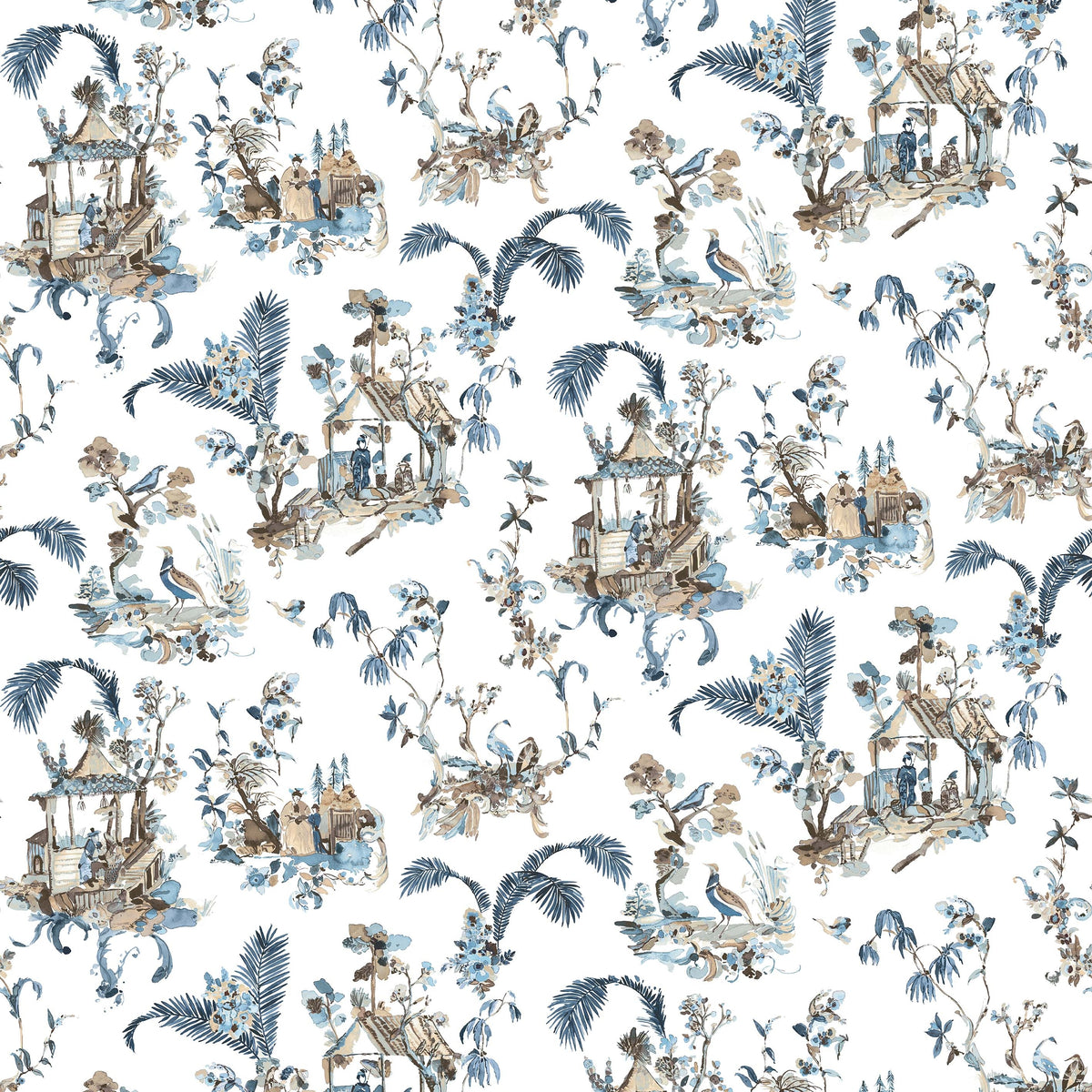 Toile Chinoise Blue/Sepia — Nina Campbell stof