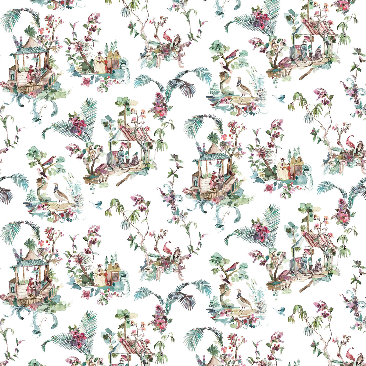Toile Chinoise Rose/Sage — Nina Campbell stof