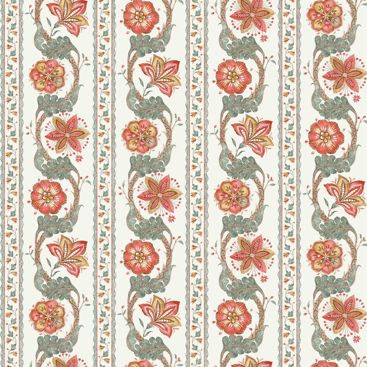 Nina Campbell Fabric Clermont Coral Eucalyptus