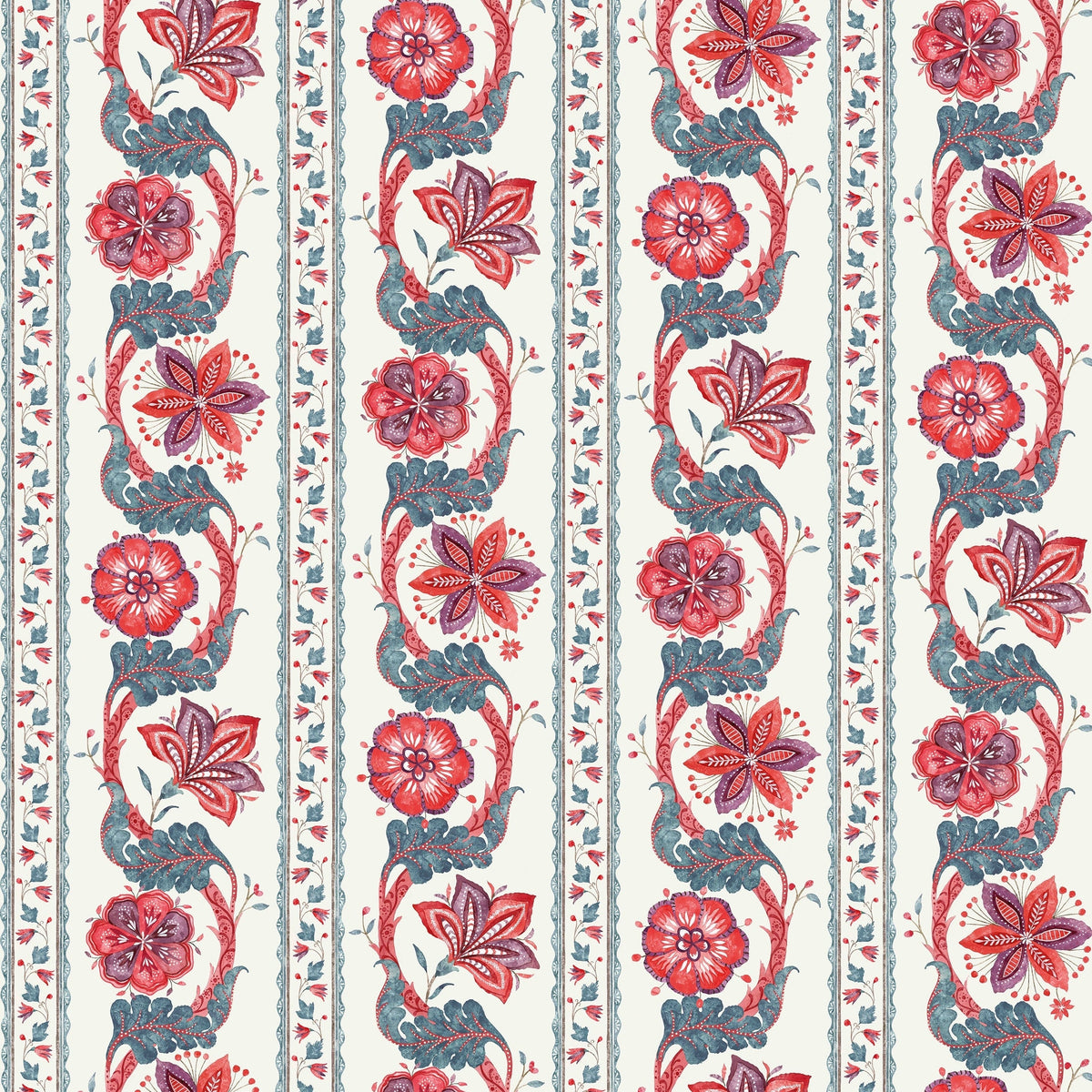 Nina Campbell Fabric Clermont Red Blue Amethyst