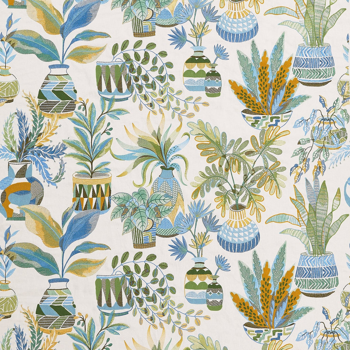 Tudeley Blue/Green/Ochre — Nina Campbell stof