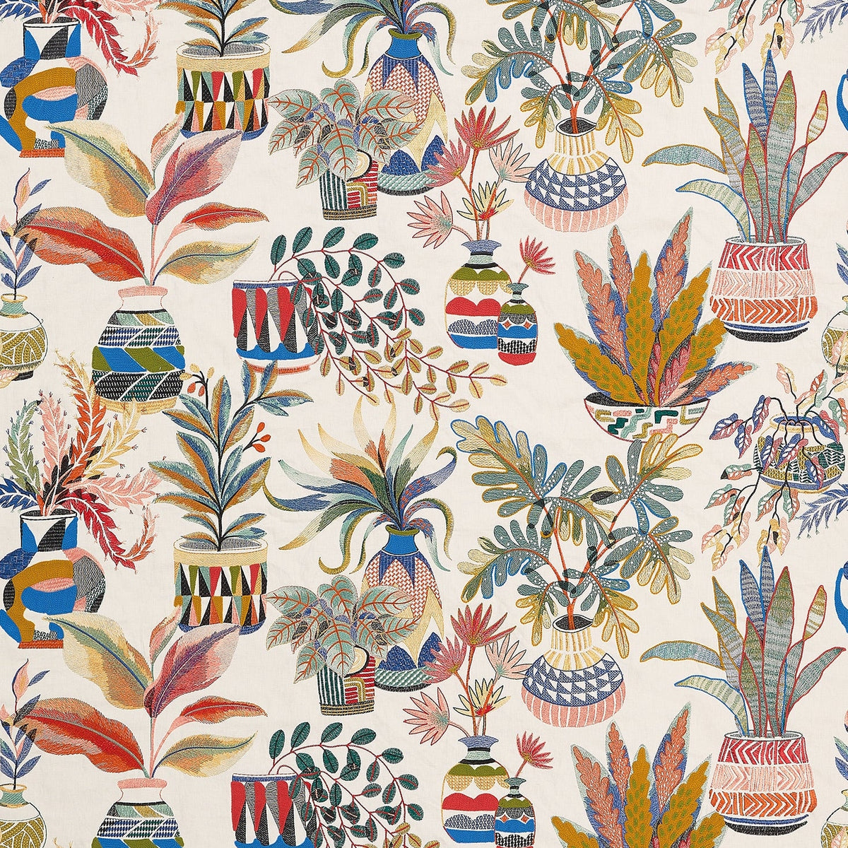 Tudeley Coral/Ultramarine/Green — Nina Campbell stof