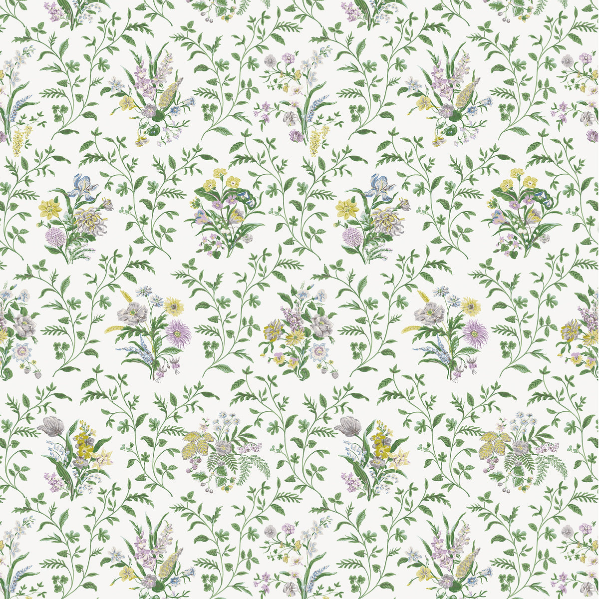 Hollingbourne Green/Lilac/Yellow — Nina Campbell tyg
