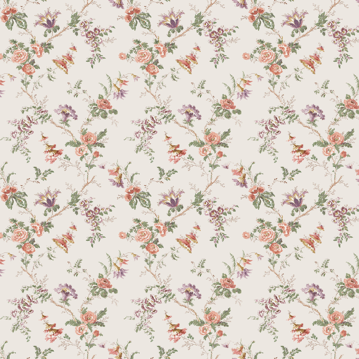 Boscobel Coral/Green — Nina Campbell stof