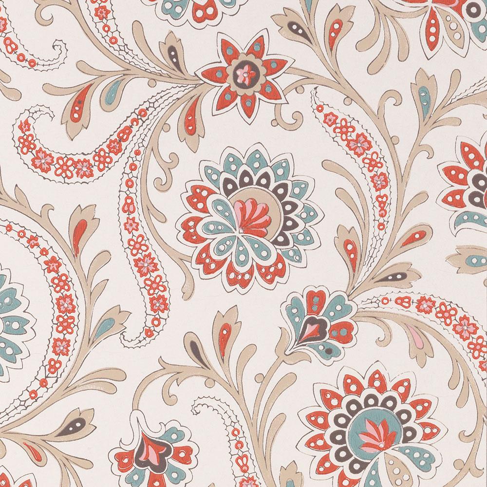 Baville Red/Teal/Taupe — Nina Campbell -tapetti