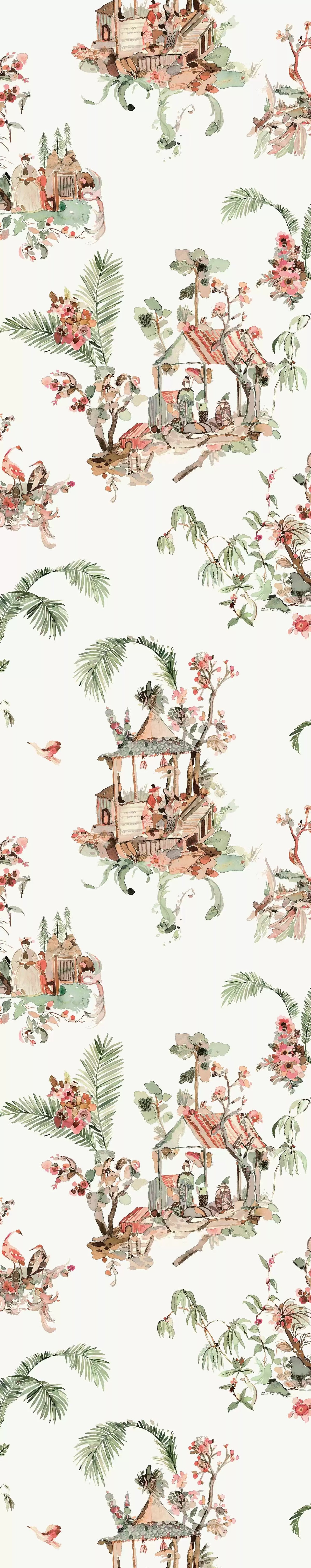 Osborne and Little Wallpaper Toile chinoise Coral green