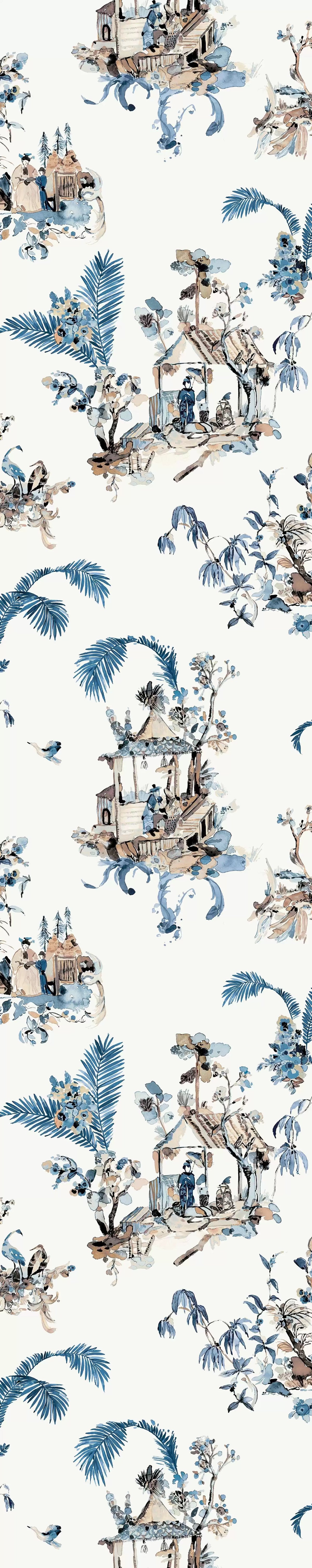Osborne and Little Wallpaper Toile chinoise indigo chocolate