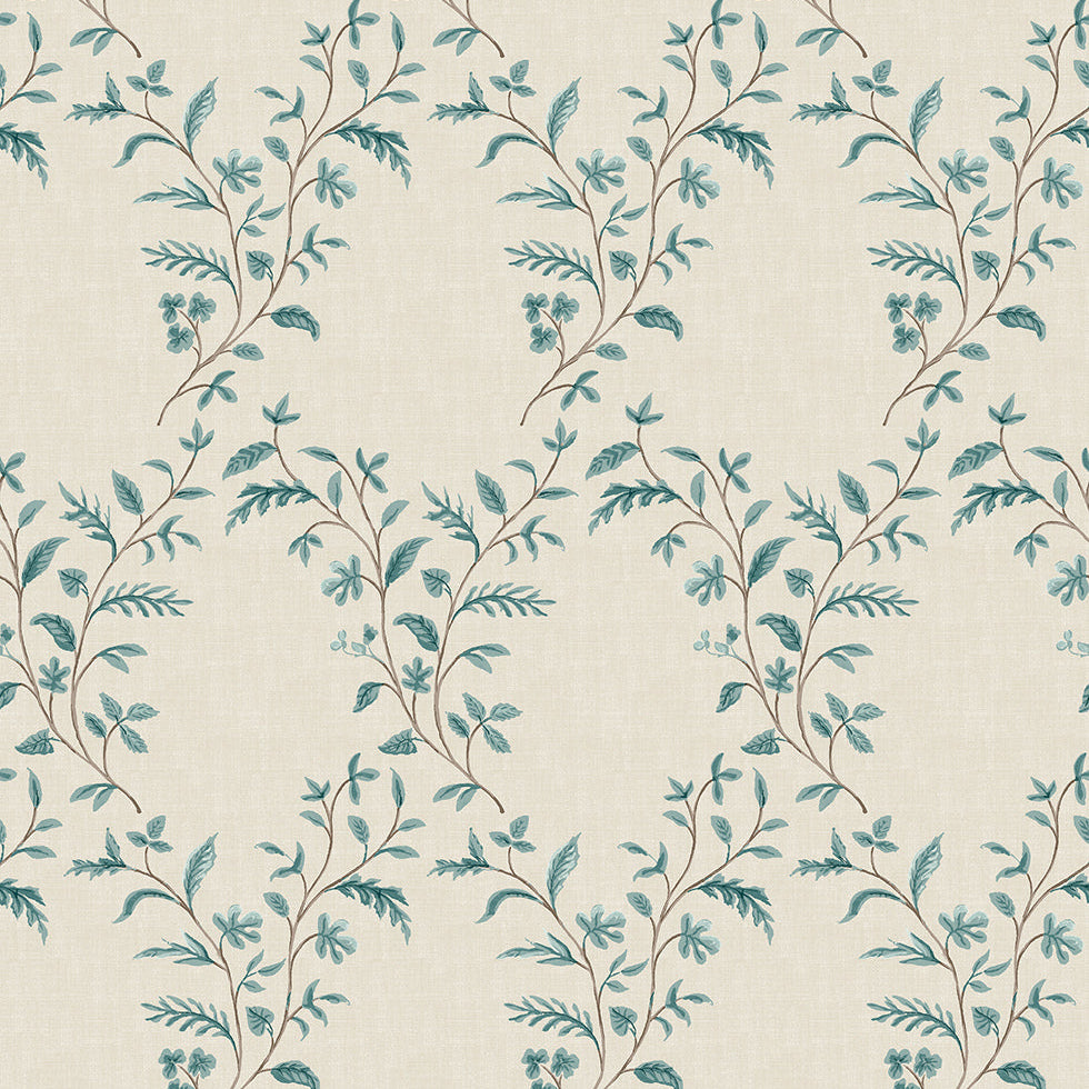 Hollingbourne Trellis Ivory/Teal — Nina Campbell Tapete