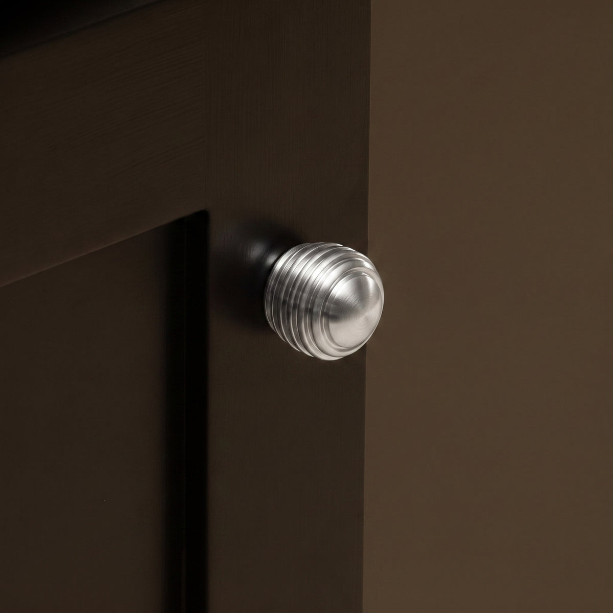 Nelson Cabinet Knob — room setting, Satin Chrome