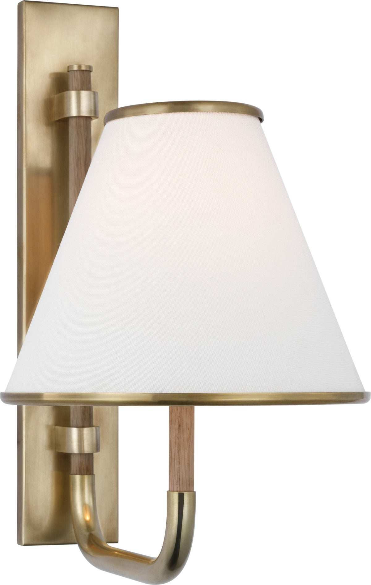 Rigby Small Wandleuchte — Marie Flanigan for Visual Comfort & Co. — Soft Brass and Natural Oak with Linen Shade