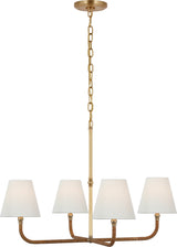 Basden Medium Single Tier Kroonluchter — Chapman & Myers for Visual Comfort & Co. — Antique-Burnished Brass and Natural Rattan with Linen Shades