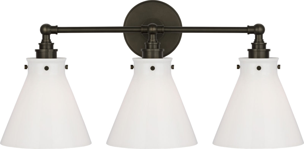 Parkington 24" Three Light Wandlamp — Chapman & Myers for Visual Comfort & Co. — Bronze with White Glass