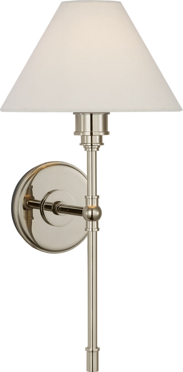 Parkington Large Tail Wandlamp — Chapman & Myers for Visual Comfort & Co. — Polished Nickel with Linen Shade
