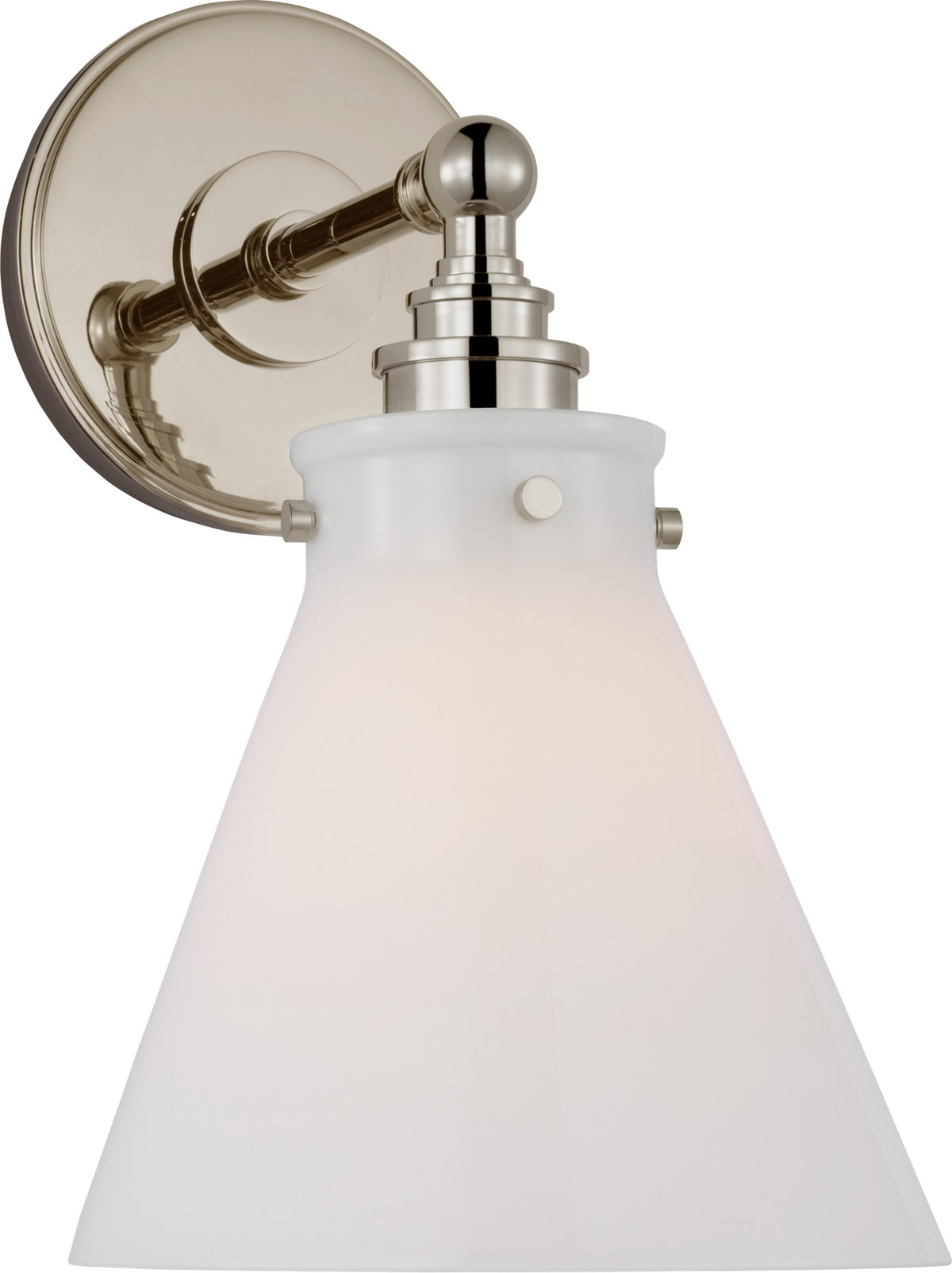 Parkington Small Single Wandlamp — Chapman & Myers for Visual Comfort & Co. — Polished Nickel with White Glass