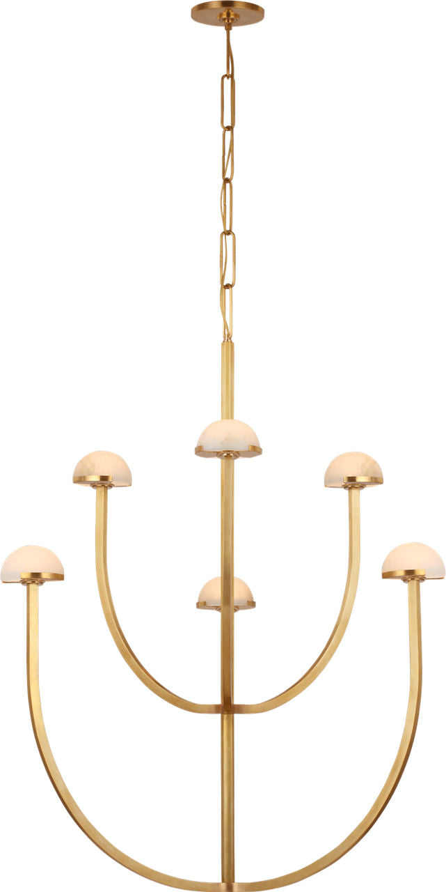 Pedra Large Two-Tier Kroonluchter — Kelly Wearstler for Visual Comfort & Co. — Antique-Burnished Brass with Alabaster