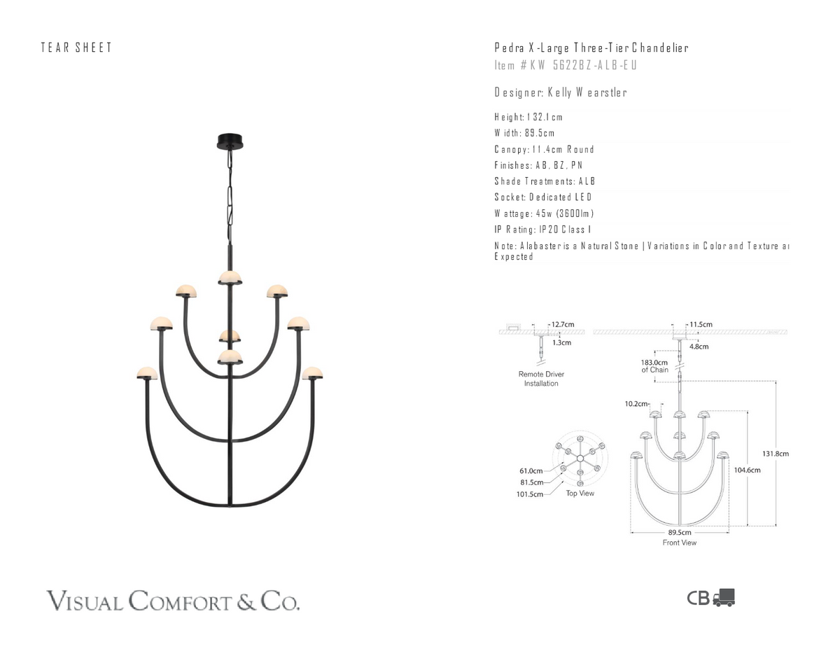 Pedra X-Large Three-Tier Kroonluchter — Kelly Wearstler for Visual Comfort & Co. maatschets