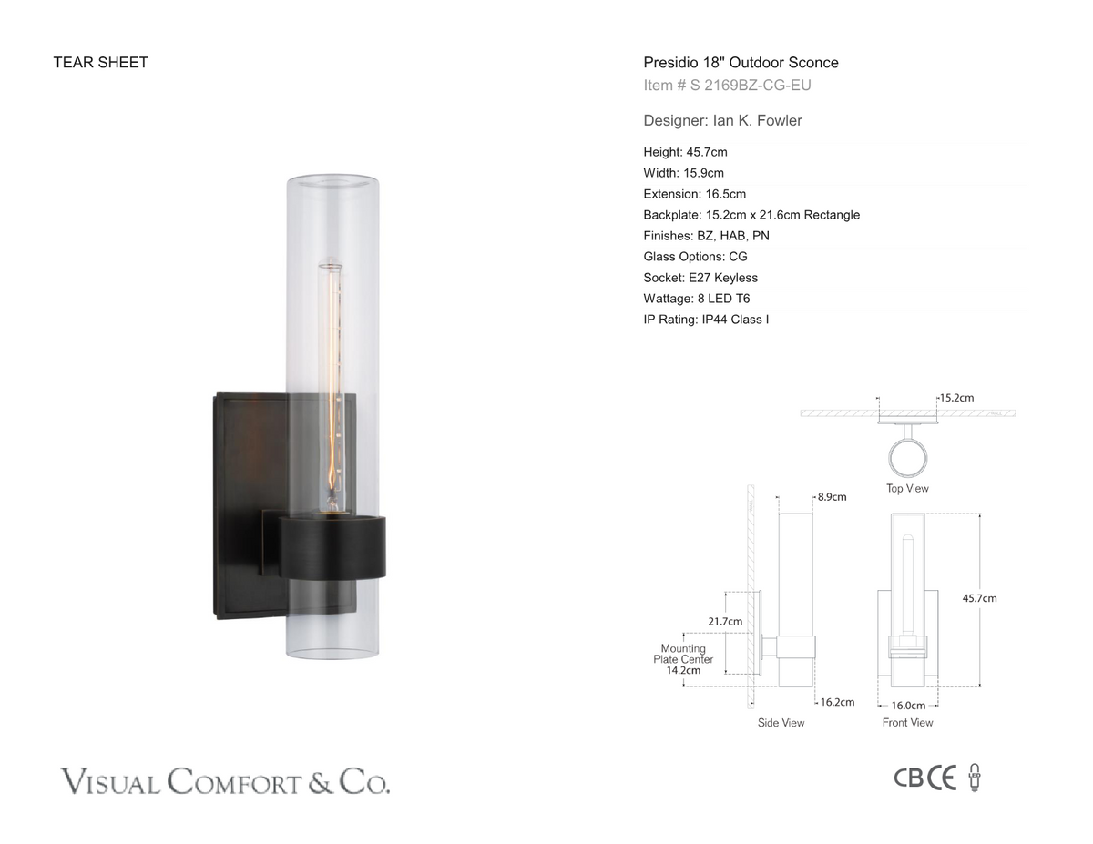 Presidio 18" Outdoor Buitenlamp — Ian K. Fowler for Visual Comfort & Co. maatschets