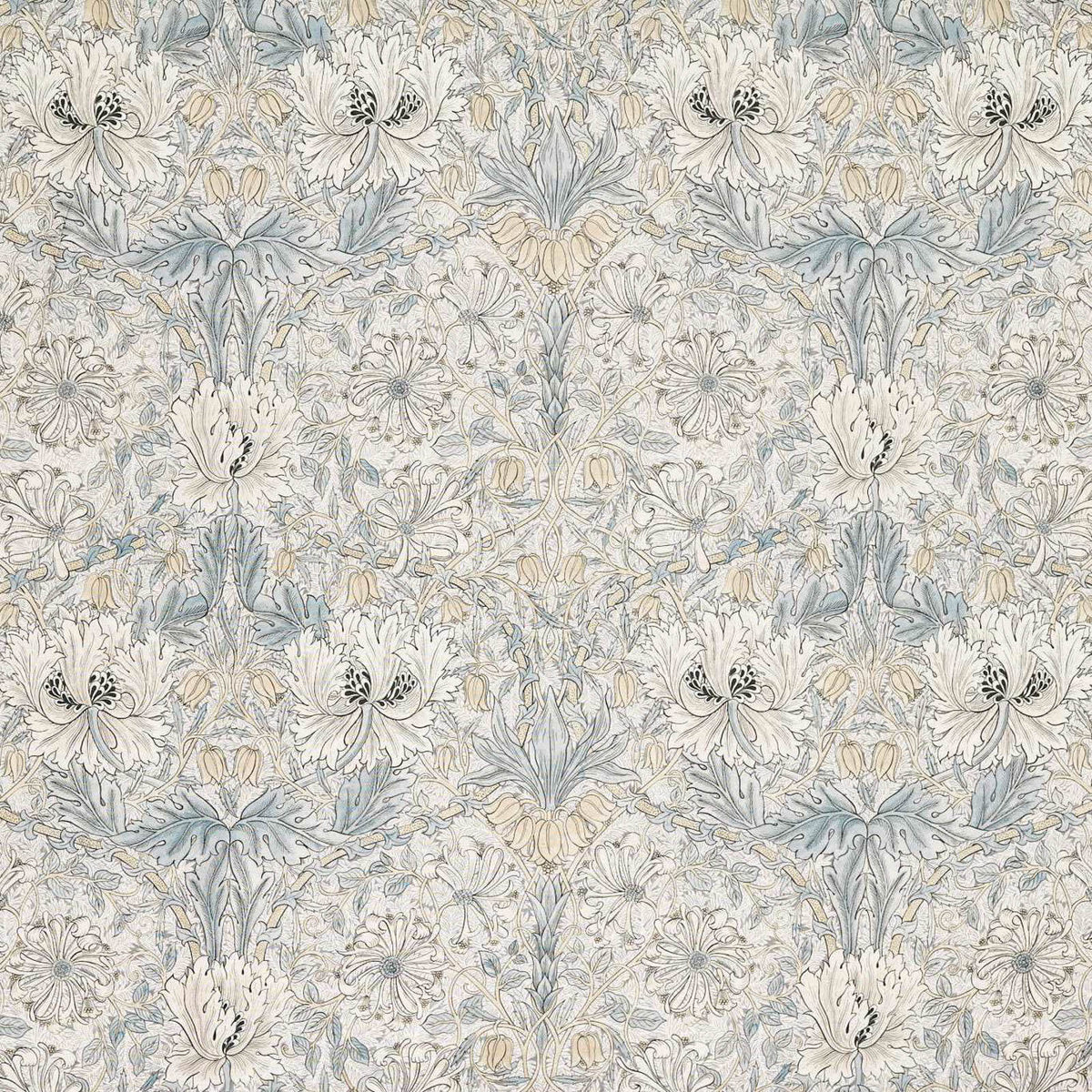 Pure Honeysuckle & Tulip Sheer Wide Width Stofstaal — Morris & Co Soft Blue/Linen