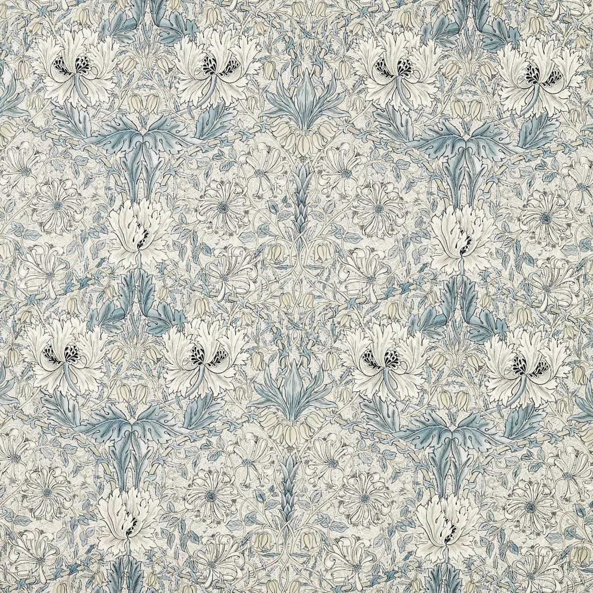 Pure Honeysuckle & Tulip Wide Width Mineral Blue/Cream — Morris & Co Stoff