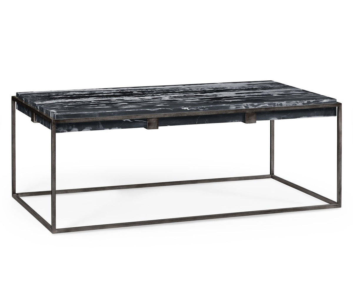Rectangular Iron Coffee Table with a Black Marble Top