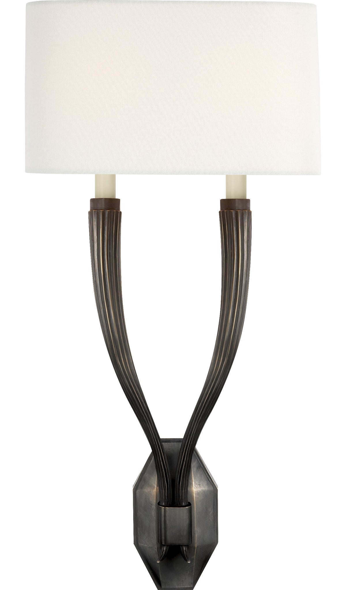 Ruhlmann Double Wandlamp — Chapman & Myers for Visual Comfort & Co. — Bronze with Linen Shade