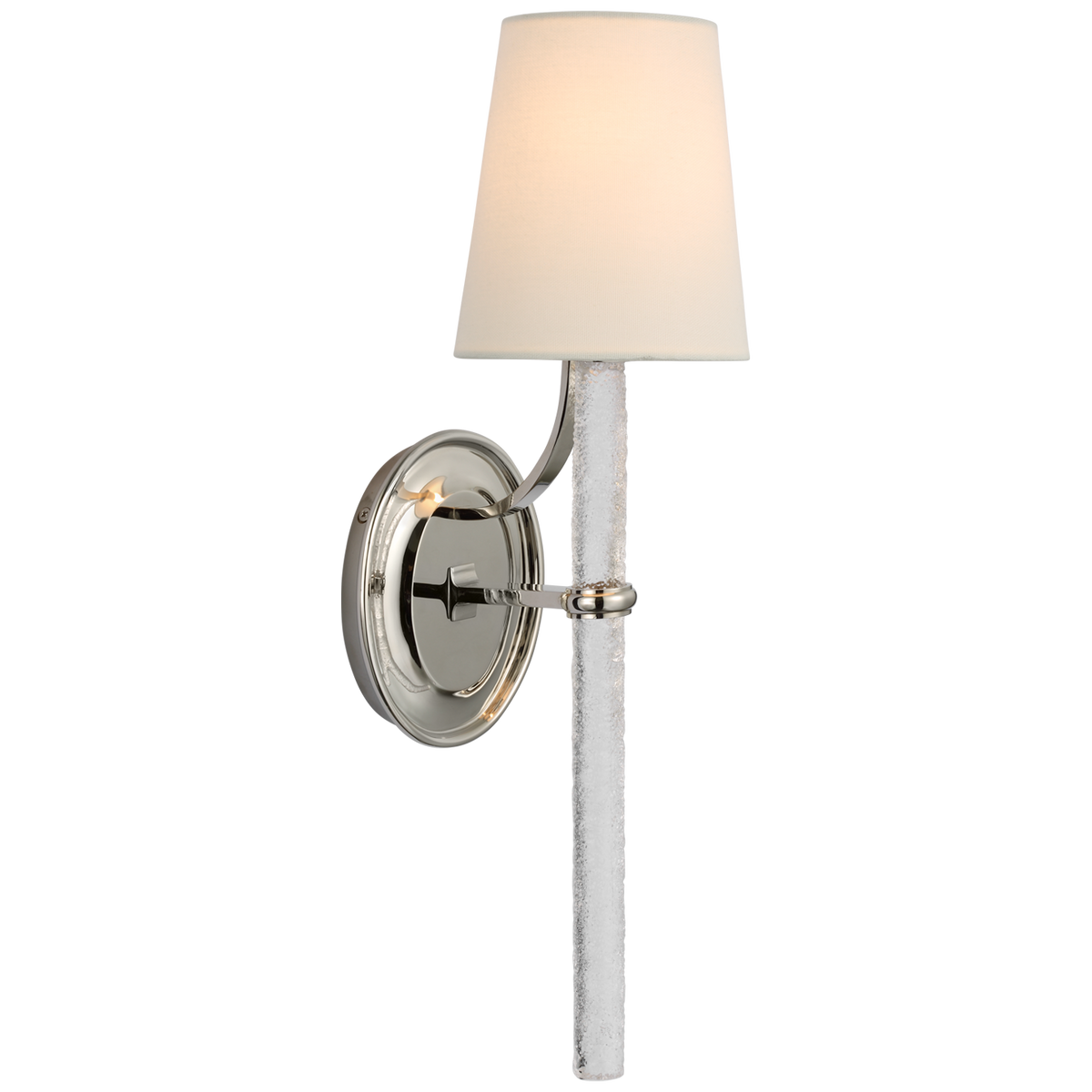 Abigail Wandleuchte Large – Polished Nickel And Clear Wavy Glass With Linen Shade