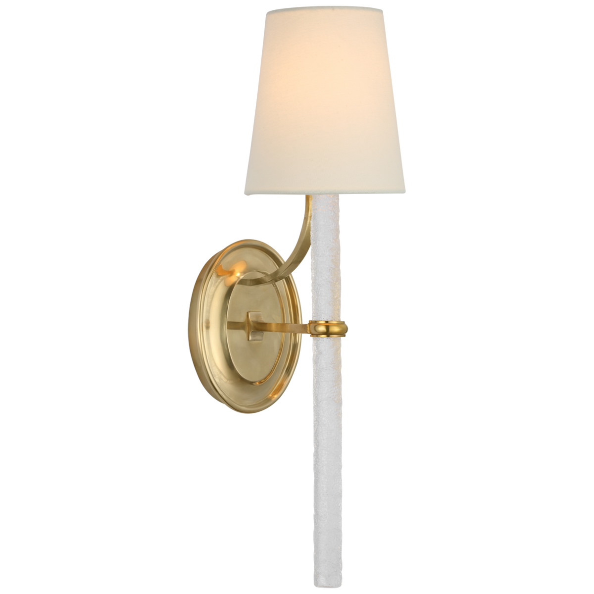 Abigail Wandleuchte Large – Soft Brass And Clear Wavy Glass With Linen Shade