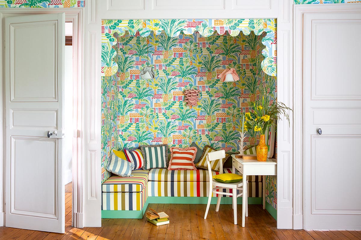 Saint Trop room setting — Pierre Frey wallpaper