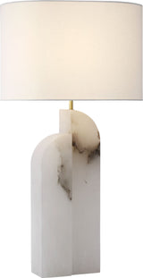 Savoye Large Left Tafellamp — Kelly Wearstler for Visual Comfort & Co. — Alabaster with Linen Shade