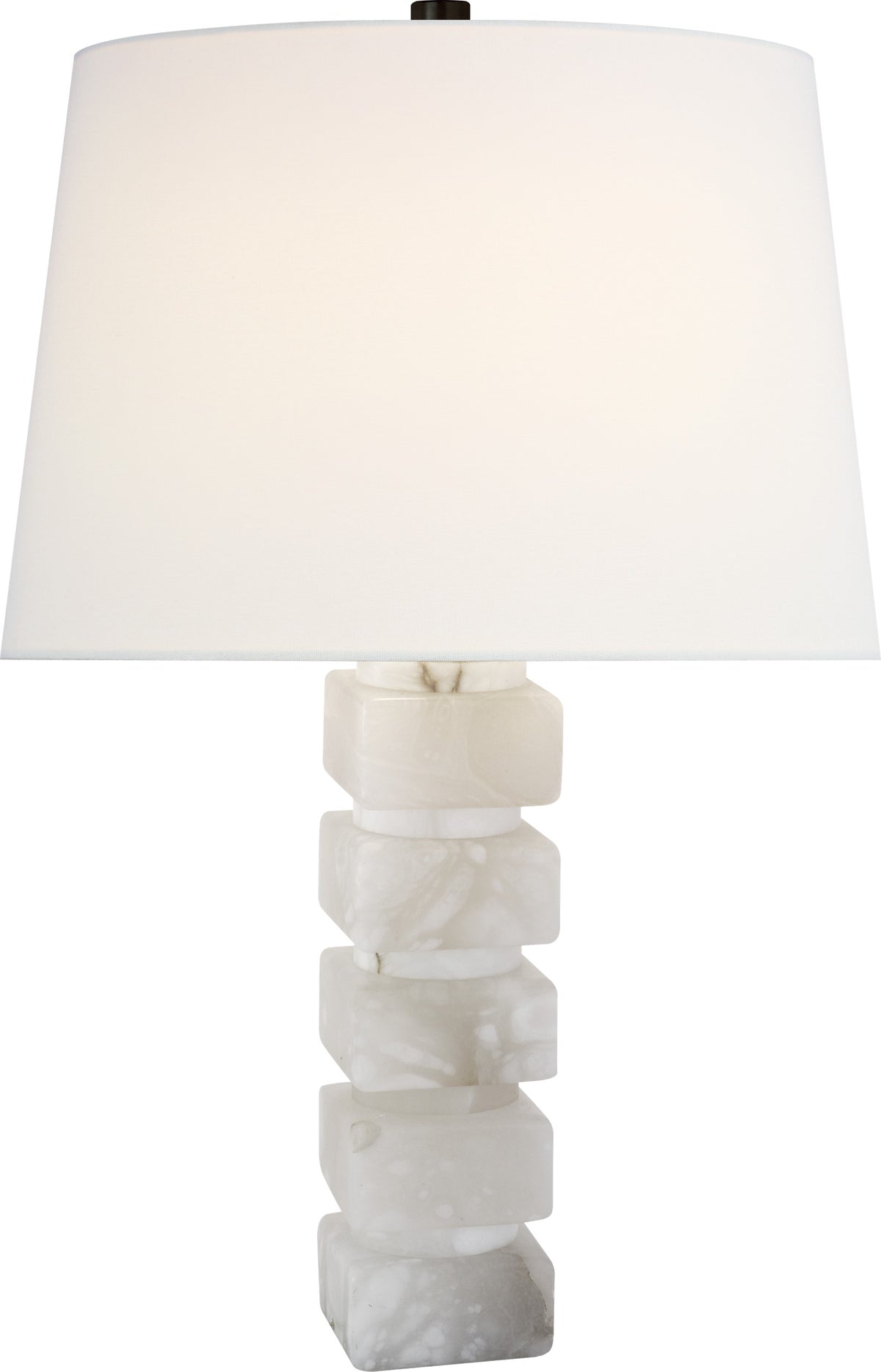 Square Chunky Stacked Tafellamp — Chapman & Myers for Visual Comfort & Co. — Alabaster with Linen Shade