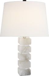 Square Chunky Stacked Tafellamp — Chapman & Myers for Visual Comfort & Co. — Alabaster with Linen Shade