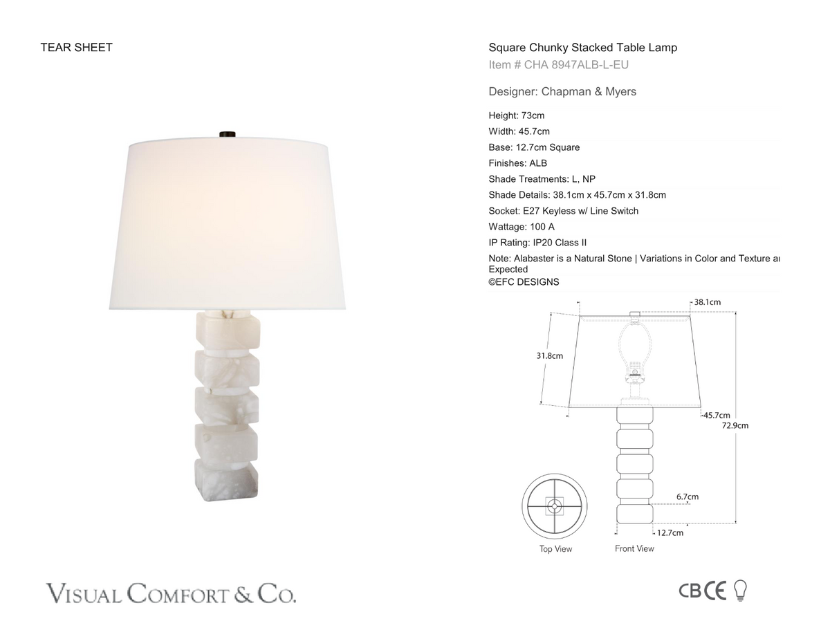 Square Chunky Stacked Tafellamp — Chapman & Myers for Visual Comfort & Co. maatschets