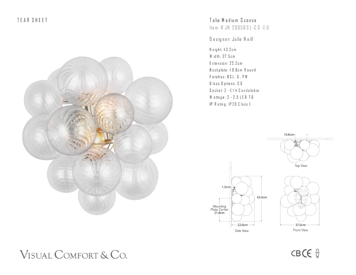 Talia Medium -seinävalaisin — Julie Neill for Visual Comfort & Co. mittapiirros