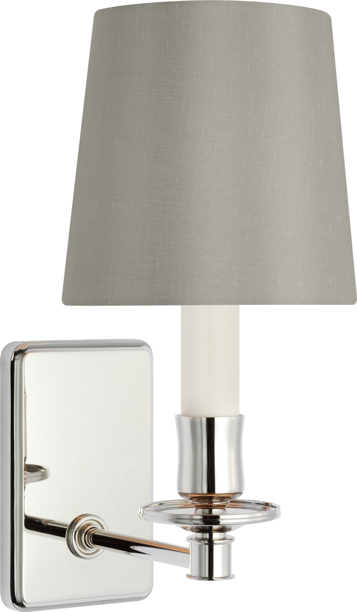 Tara Small Vägglampa — Schumacher for Visual Comfort & Co. — Polished Nickel with 5" Mist Silk Empire Shade detaljbild