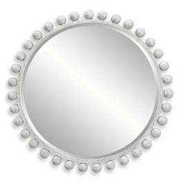 Cyra Round Wood Mirror in Aged Ivory