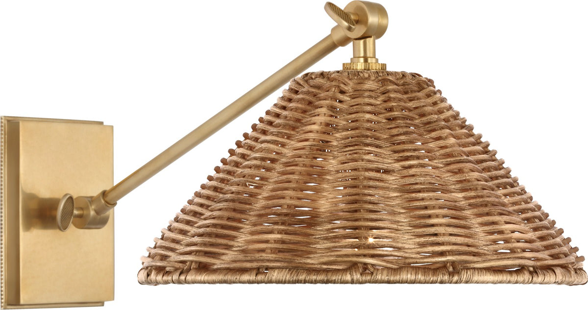 Wimberley Single Library Wandlamp — Marie Flanigan for Visual Comfort & Co. — Soft Brass with Natural Wicker Shade