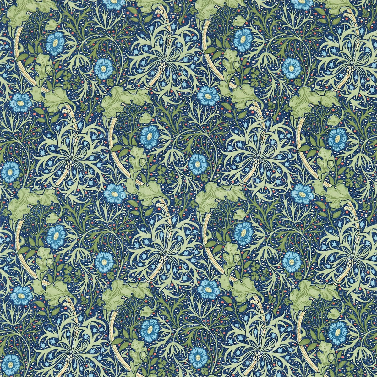 Morris and Co Fabric Morris Seaweed Cobalt Thyme