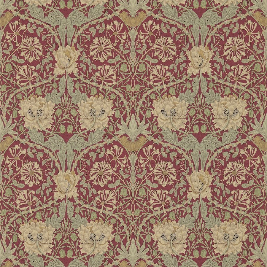 Morris and Co Tapete Honeysuckle & Tulip Red Gold