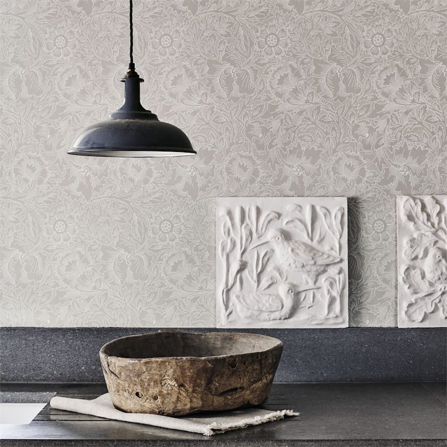 Morris and Co Wallpaper Pure Poppy Ecru Stone