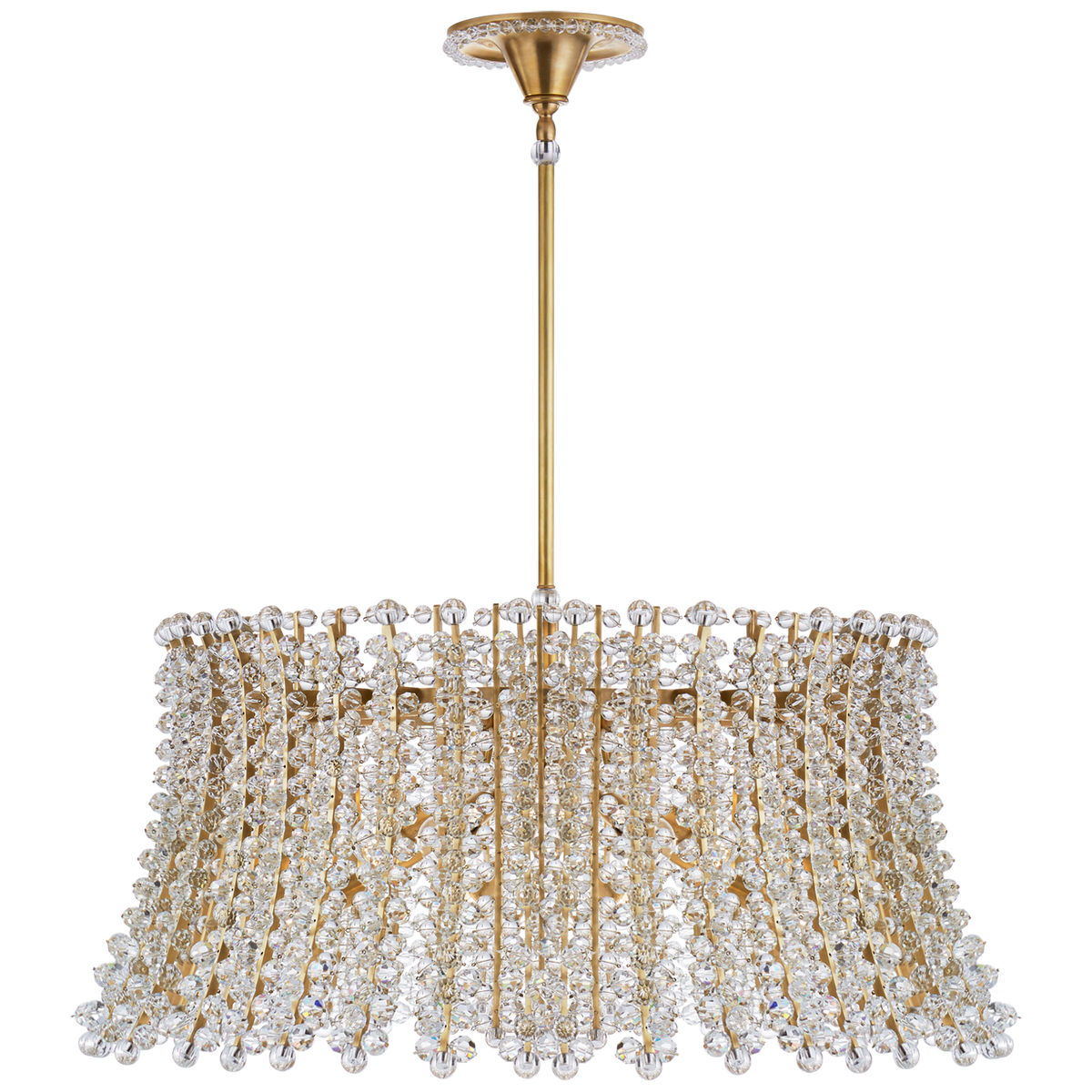 Serafina Large Drum Chandelier in Hand-Rubbed Antique Brass with Crystal