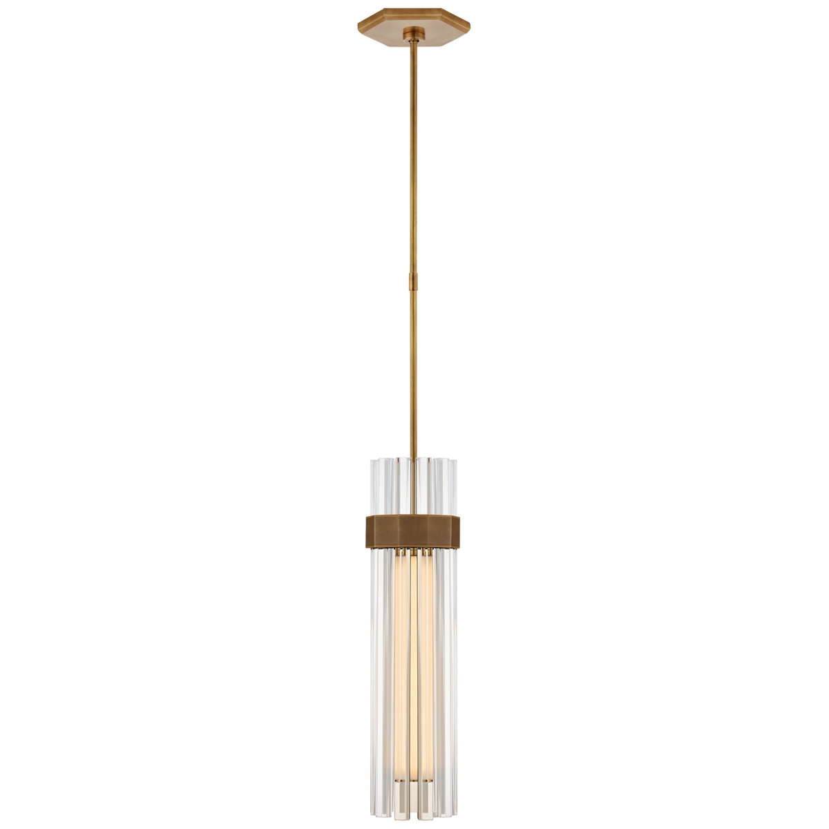 Fascio Medium Pendant in Hand-Rubbed Antique Brass with Crystal