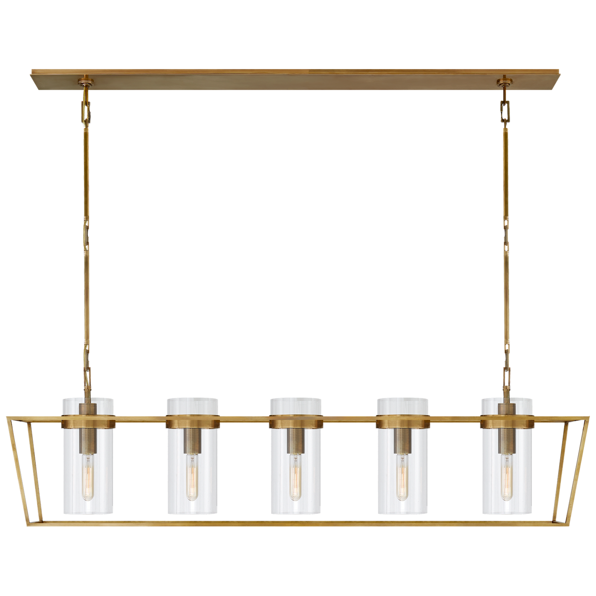 Presidio Large Linear Lantern in Hand-Rubbed Antique Brass with Clear Glass