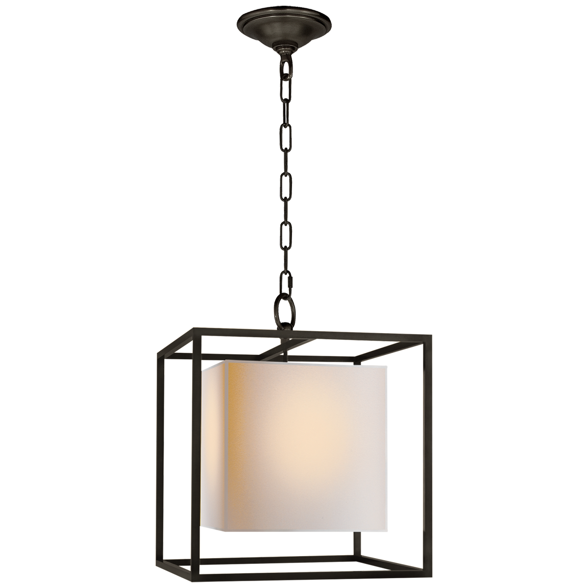 Caged Small Lantern in Bronze with Natural Paper Shade