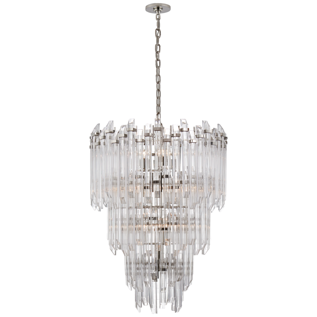 Adele Three-Tier Waterfall Chandelier in Polished Nickel with Clear Acrylic