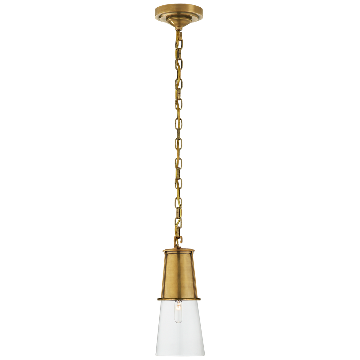 Robinson Small Pendant in Hand-Rubbed Antique Brass with Clear Glass
