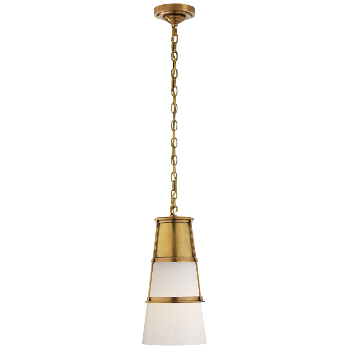 Robinson Medium Pendant in Hand-Rubbed Antique Brass with White Glass